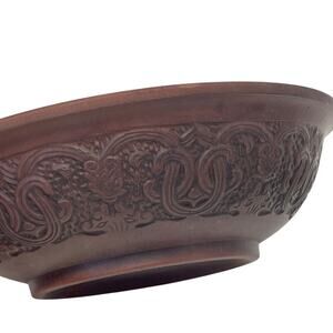 Chinese Clay Bowl Ornate Asian Inspired Intricate Design Oriental Decor Vintage